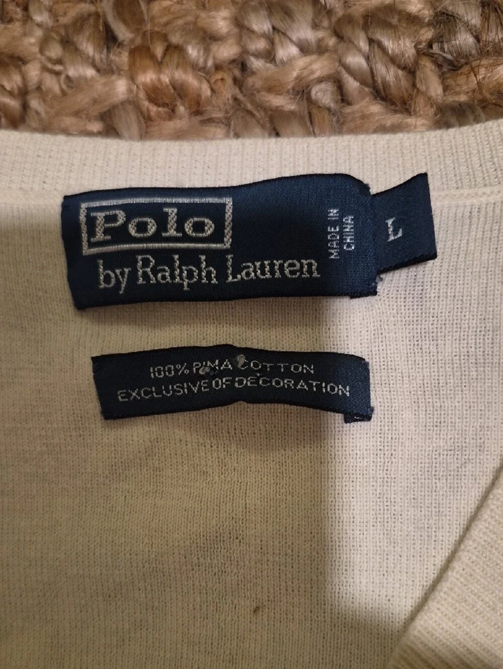 Large MENS Polo by Ralph Lauren Light Cream V-Neck Sweater Vest